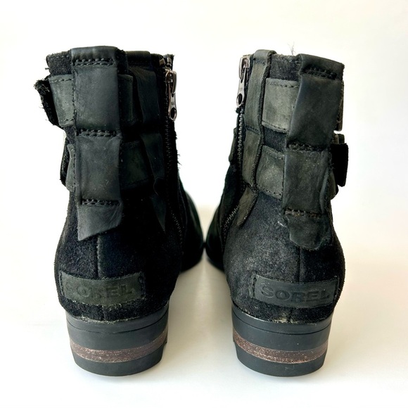 Sorel Waterproof Black Leather Suede Buckled Lolla Ankle Boots Size 9 - Picture 11 of 13